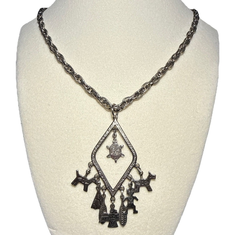 Park Lane Silver Tone Native American Inspired Charm Necklace Vtg J-12E